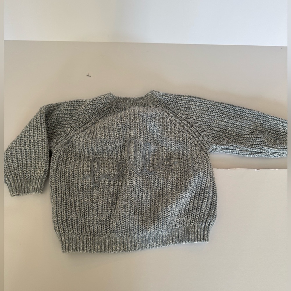 Rock A Bye Baby Knit Blue Sweater With Embroidery‎ Hello On Back 6-12 Months